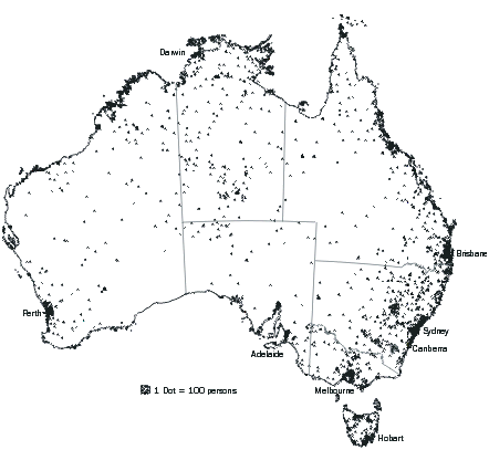 Map of Australia: Indigenous population distribution throughout the country.