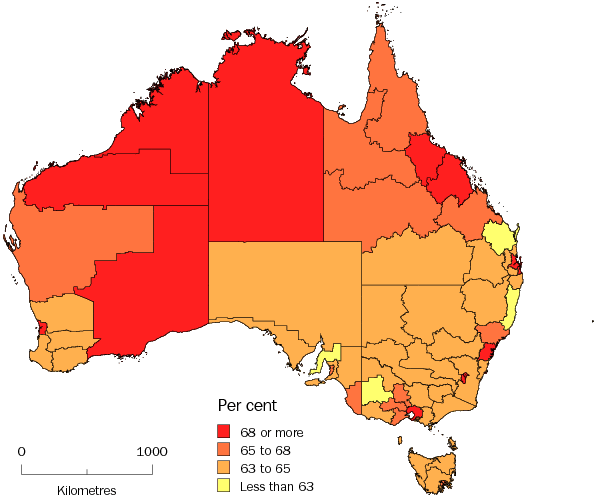 Diagram: WORKING AGE POPULATION (AGED 15-64 YEARS), Statistical Divisions, Australia—30 June 2010