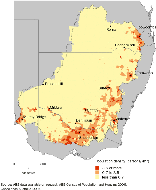 Diagram: 5.2 POPULATION DENSITY, by Collection District—Murray–Darling Basin—2006
