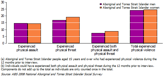 Graphic: Aboriginal and Torres Strait Islander men and women were equally likely to have experienced physical violence in the 12 months prior to the 2008 NATSISS. 