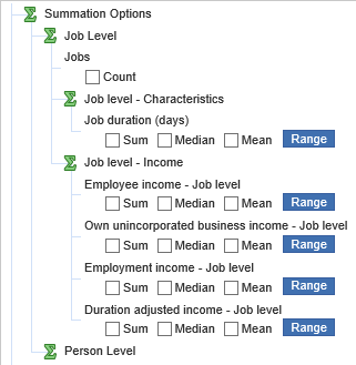 Image: File content: Summation options expanded for job level