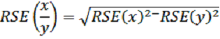 Equation: RSE (x / y) = square root of ([RSE (x)] squared - [RSE (y)] squared)