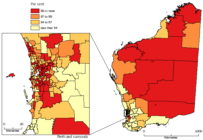 Diagram: WORKING AGE POPULATION (AGED 15-64 YEARS), Statistical Areas Level 2, Western Australia - 30 June 2014