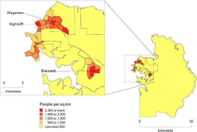 Diagram: POPULATION DENSITY BY SLA, Darwin SD—June 2011