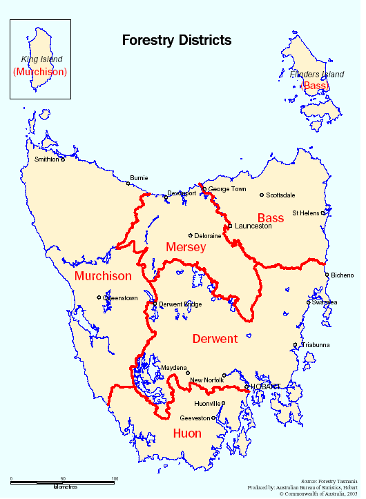 Map: Tasmanian Forestry Districts