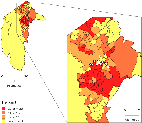 Diagram: POPULATION AGED 65 YEARS AND OVER, Statistical Areas Level 2, Australian Capital Territory—30 June 2011