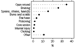 Graph - Persons who reported a recent injury: selected injuries(a) - 2001
