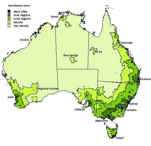 Map - Remoteness Areas across Australia