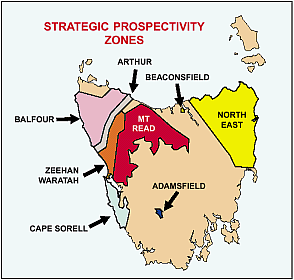 Map of Tasmania's Strategic Prospectivity Zones.