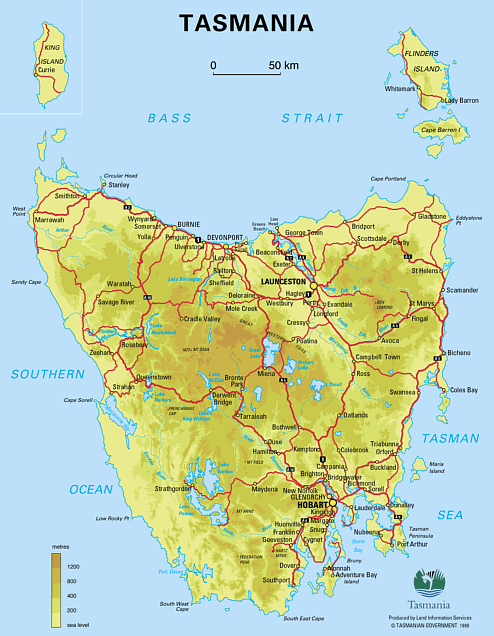 Map of Tasmania.