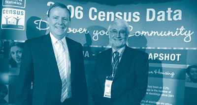 The Hon Peter Costello MP, Treasurer, with the Australian Statistician, Brian Pink, at the launch of the 2006 Census of Population and Housing results