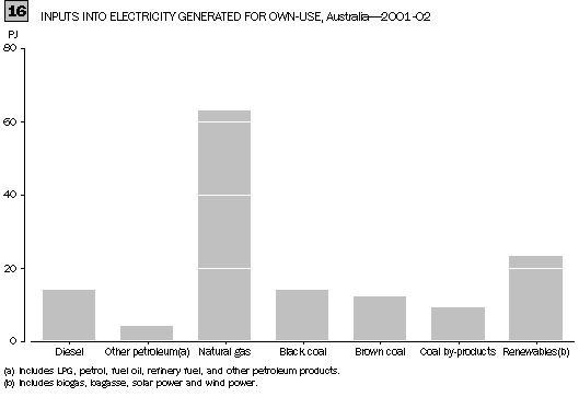 GRAPH 16. INPUTS INTO ELECTRICITY GENERATED FOR OWN-USE, Auatralia-2001-02