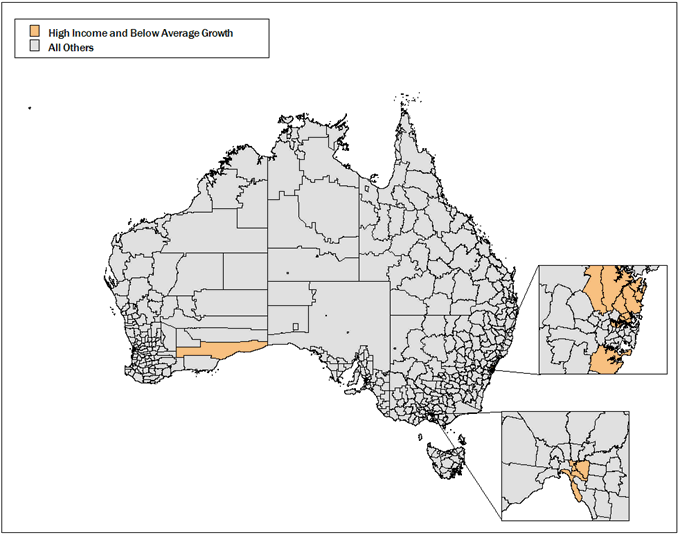 Map: High Income and Below Average Income Growth Local Government Areas
