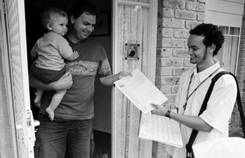 Image: ABS census collector commencing distribution of the 13.9 million census forms