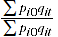 Equation: The sum product of prices from period 0 and quantities from period t, divided by itself, which has a value of 1.