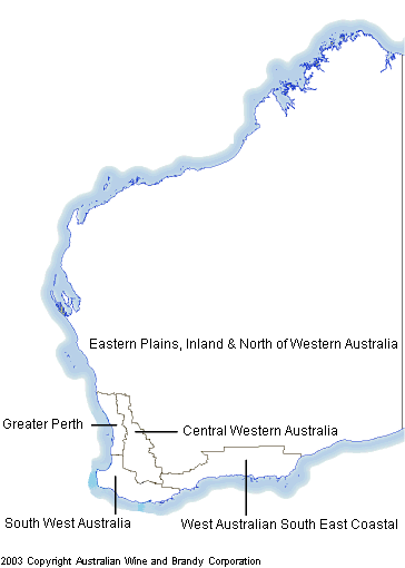 Map of wine zones in Western Australia