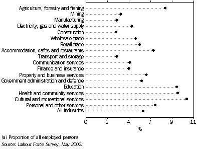 Graph: Multiple Job holders(a), Industry of main job—May 2003