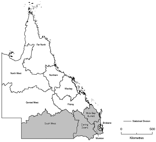Map - Queensland with southern SDs highlighted