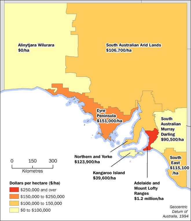 Map showing opening stock 2006 of Residential land use in dollars ($) per hectare (ha)