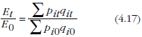 Equation: The change in an expenditure aggregate between period 0 and t may be expressed as the sum product of prices and quantities in period t divided by the sum product of prices and quantities in the base period (period 0).