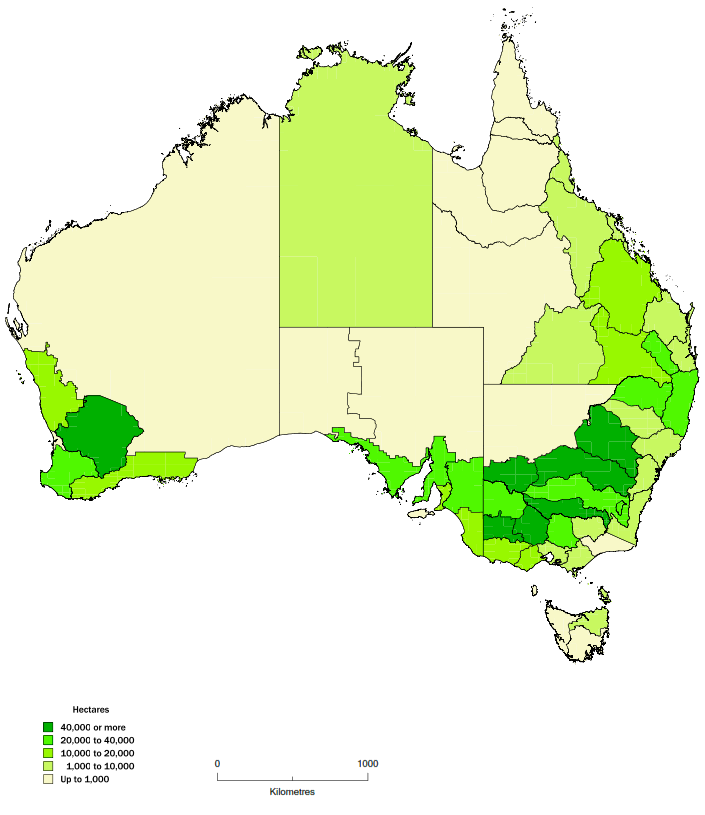 Map: are of intercropping undertaken by NRM region