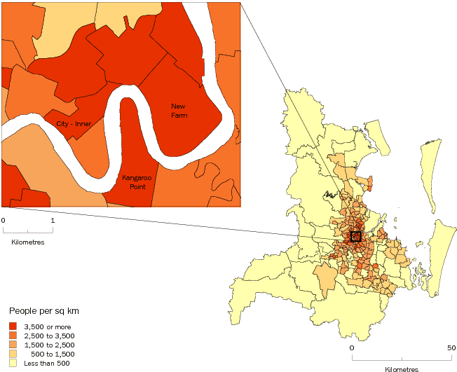 Diagram: POPULATION DENSITY, Brisbane SD—June 2009