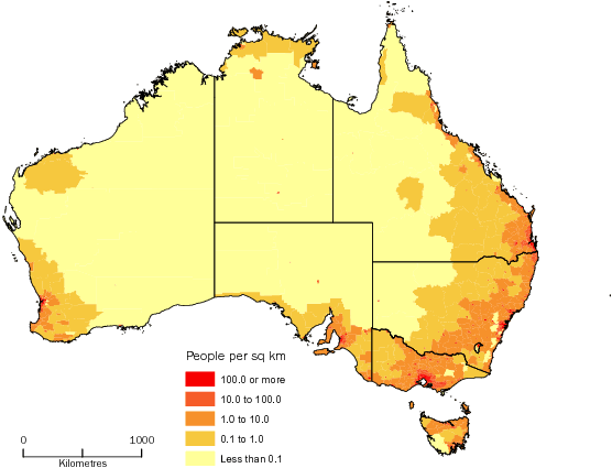 Diagram: POPULATION DENSITY BY SA2, Australia—June 2012
