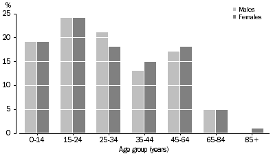 Graph: Age distribution of Medicare departures, Mundaring (S), 2006