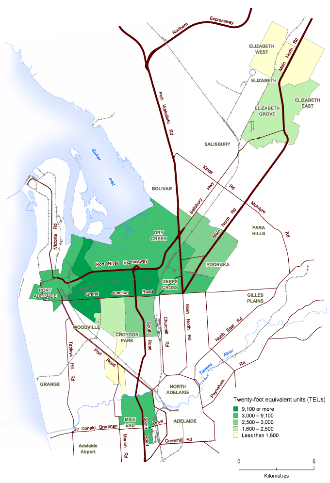 Diagram: MAP 4 - Top 10 container delivery postcodes for TEU totals, imports, Port of Adelaide, 2009-10