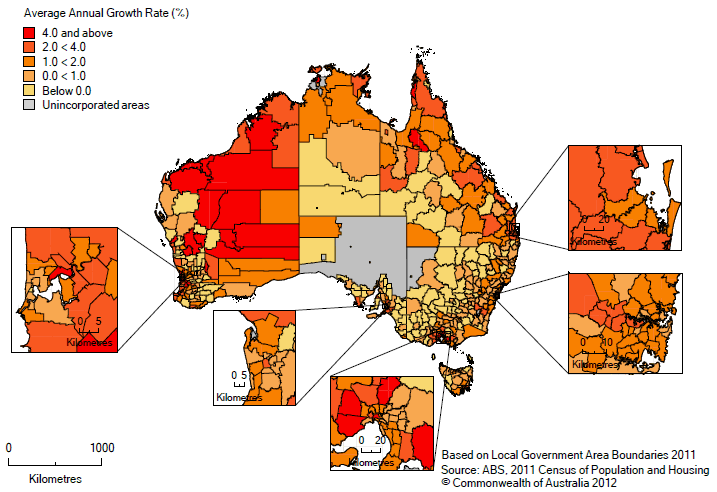 MAP 1. AVERAGE ANNUAL POPULATION GROWTH - Local Government Areas, 2006 to 2011