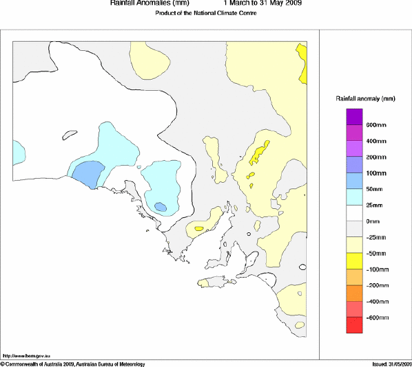 Diagram: A map of rainfall anomalies for South Australia.