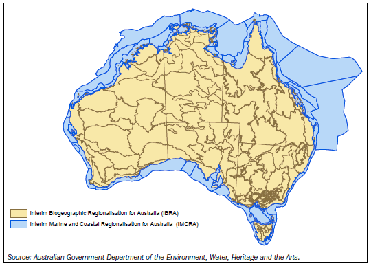 Bioregions of Australia, Interim Biogeographic Regionalisation for Australia (IBRA) and Interim Marine and 