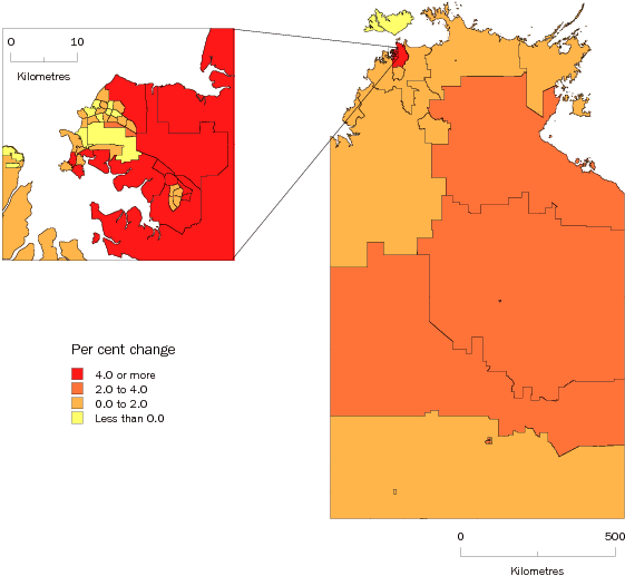Diagram: SLA population change, NT, 2007-08