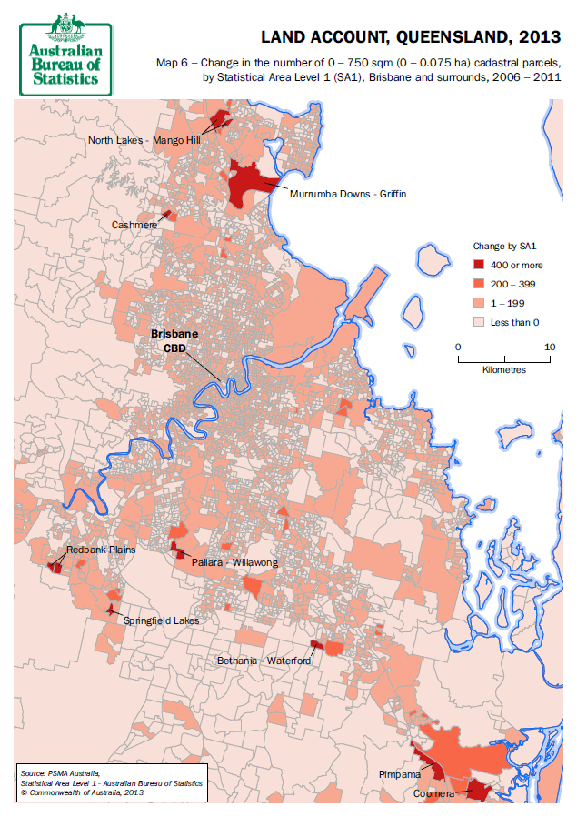 Map 6 - Cadastral change 0-0.075 hectares by SA1 2006-2011