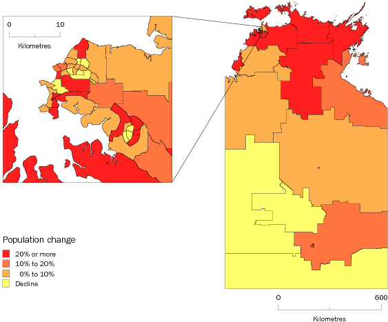 Diagram: SA2 POPULATION CHANGE, Northern Territory—2001–11