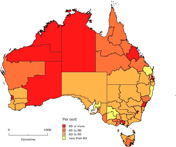 Diagram: WORKING AGE POPULATION (AGED 15-64 YEARS), Statistical Divisions, Australia—30 June 2009