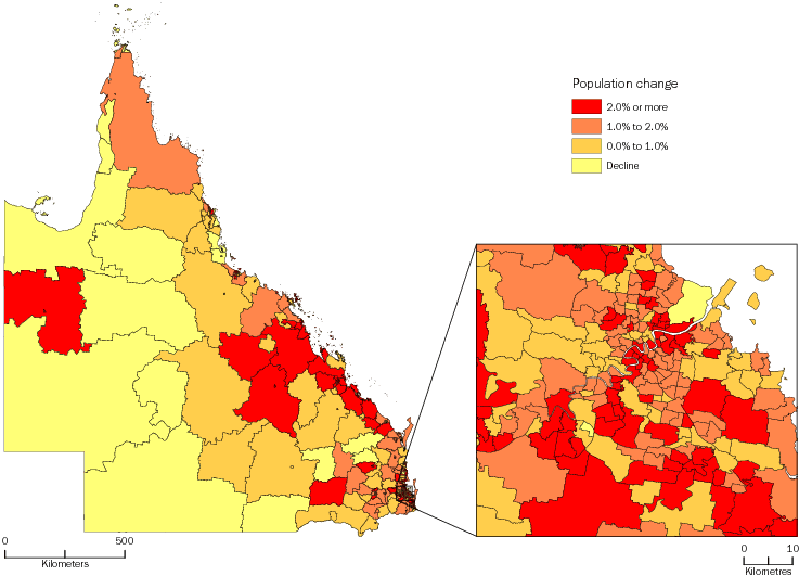 Diagram: SA2 POPULATION CHANGE, Queensland—2011-12