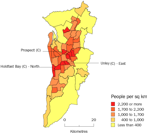 Diagram: POPULATION DENSITY, Adelaide SD—June 2010
