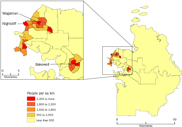 Diagram: POPULATION DENSITY BY SA2, Greater Darwin—June 2012