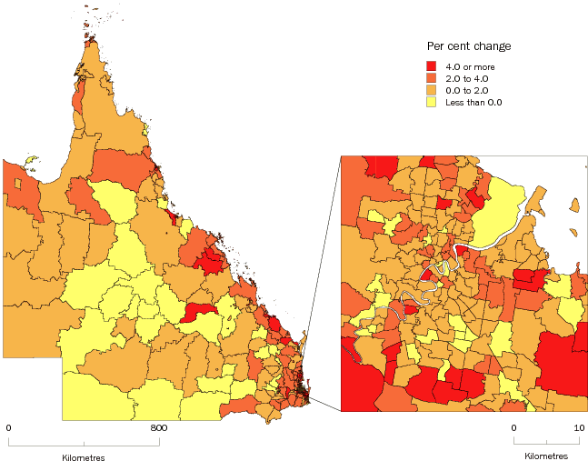 Diagram: SLA population change, Queensland, 2007-08