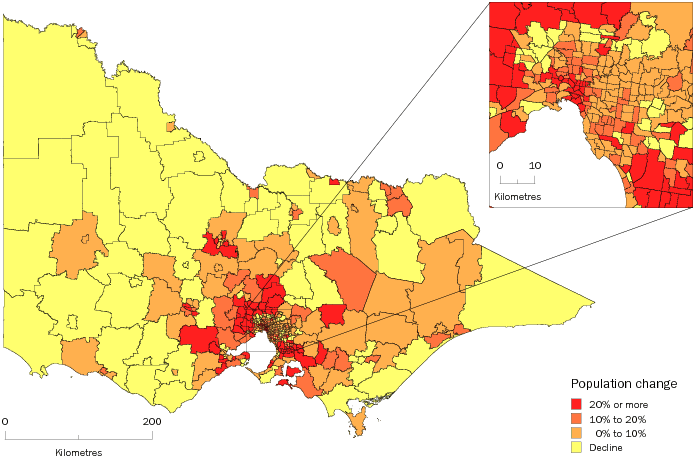 Diagram: SA2 POPULATION CHANGE, Victoria—2001–11