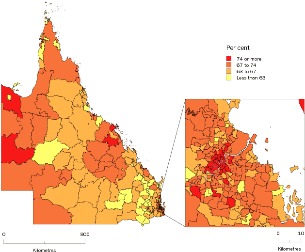 Diagram: Working age population (aged 15 to 64 years), Statistical Local Areas, Queensland, 2008