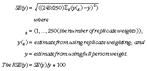 Equation: Standard error and relative standard error using replicate weights technique