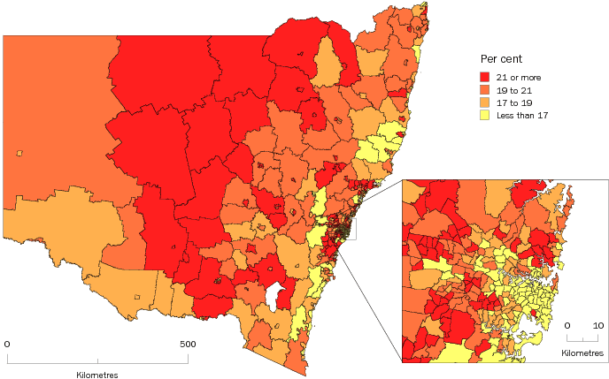 Diagram: POPULATION AGED LESS THAN 15 YEARS, New South Wales—30 June 2011