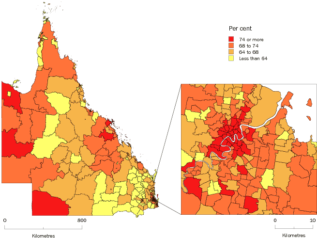 Diagram: WORKING AGE POPULATION (AGED 15-64 YEARS), Statistical Local Areas, Queensland—30 June 2009