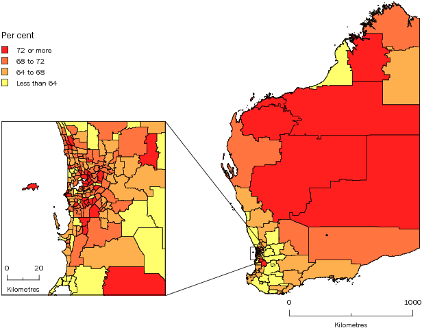 Diagram: WORKING AGE POPULATION (AGED 15-64 YEARS), Statistical Areas Level 2, Western Australia—30 June 2011
