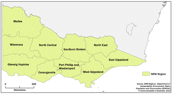 Diagram: Figure 2 NRM Regions with Victoria, Australia
