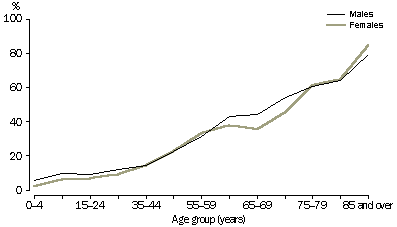 graph - Disability Rates, By Age and Sex - 1998