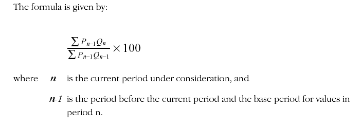 Laspeyres volume index formula used to derive annual rebased volume estimates