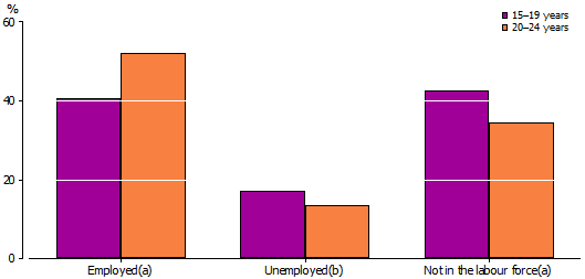 Graph:Labour Force Status by Age, Aboriginal and Torres Strait Islander people—2008